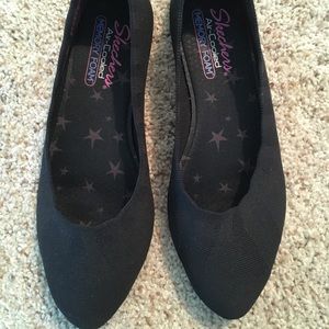 Skechers Black Knit Flats, Scallop Trim, Size 10